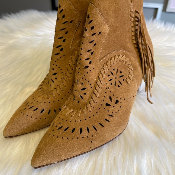Sigerson Morrison Brown Perforated Suede Fringe Booties 6B - Picture 5 of 12